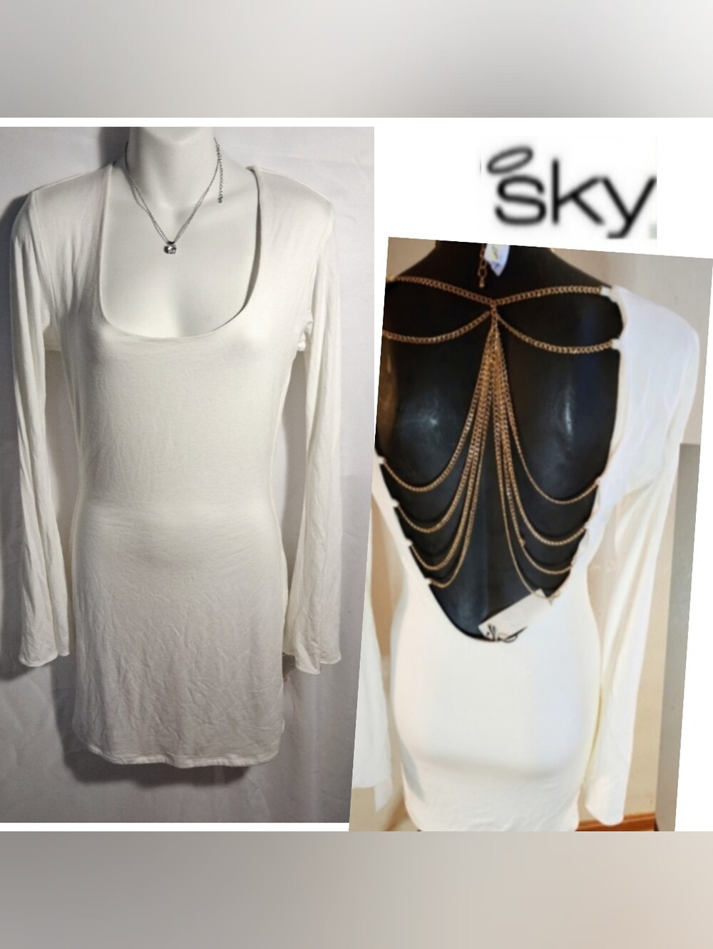 SKY Drape Chain Dress.  Sz Lrg. White. New